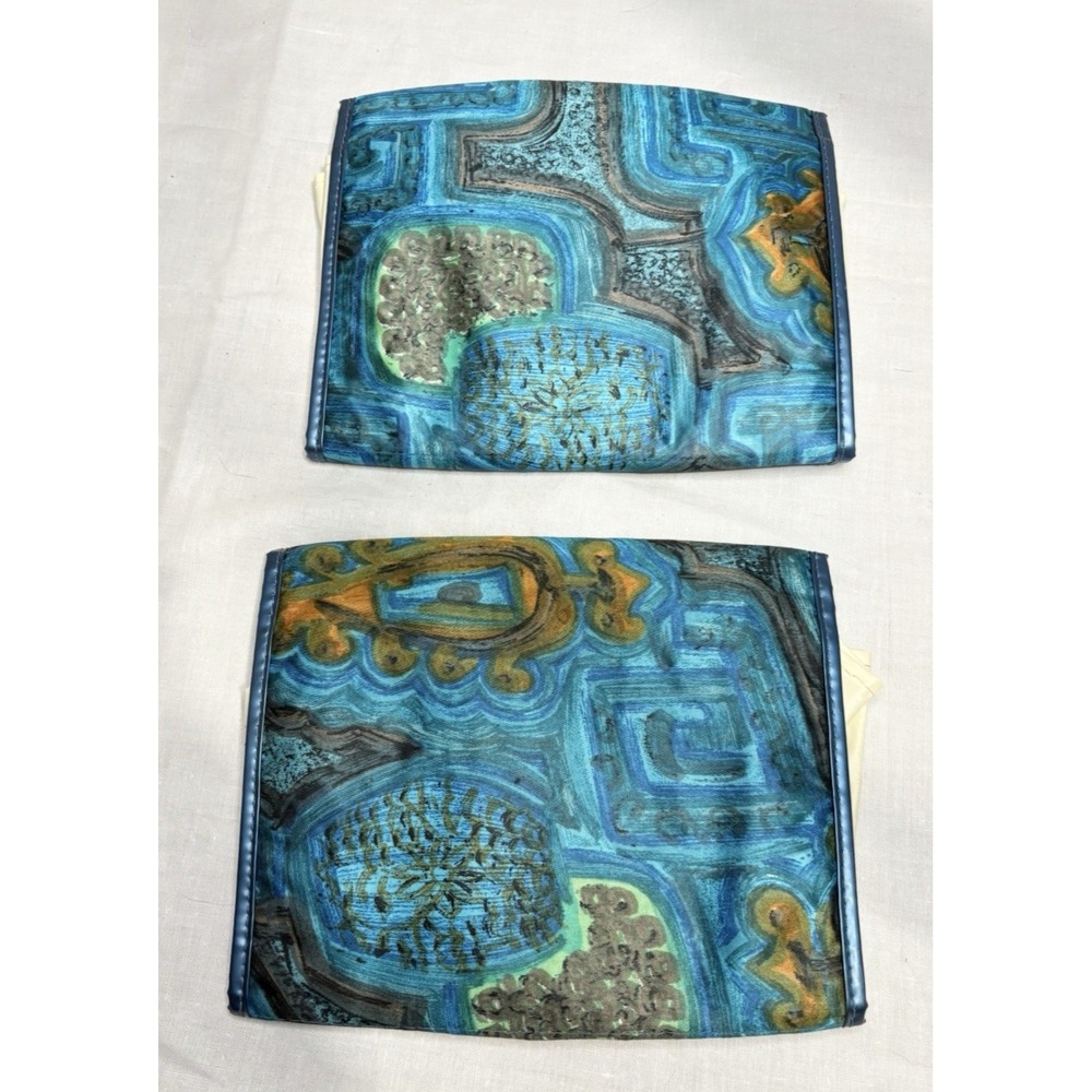 VTG Samsar Paris Travel Document Wallet Set of 2 Made in France Blue Mod Print - Picture 5 of 13